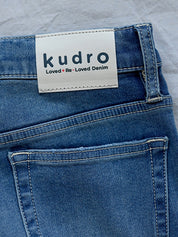 Kudro Kids The Utility Straight leg denim jeans with white label patch on waist