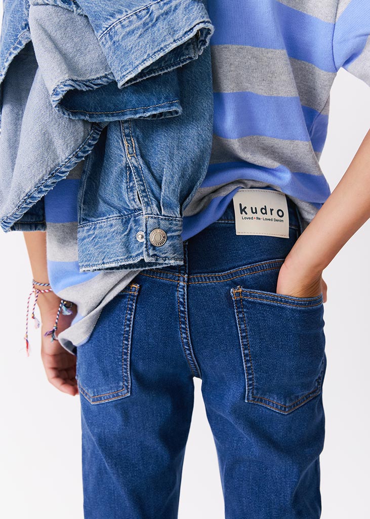 kudro kids destroy skinny jean close up  bk view with bk patch