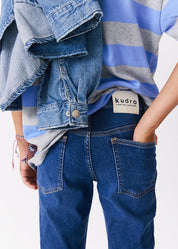 kudro kids destroy skinny jean close up  bk view with bk patch