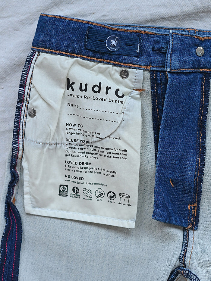 Kudro Kids The Destroy Skinny leg denim jeans inner pocket label with wash and care instructions