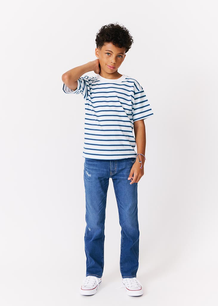 kudro kids destroy straight jean front view modeled by boy 