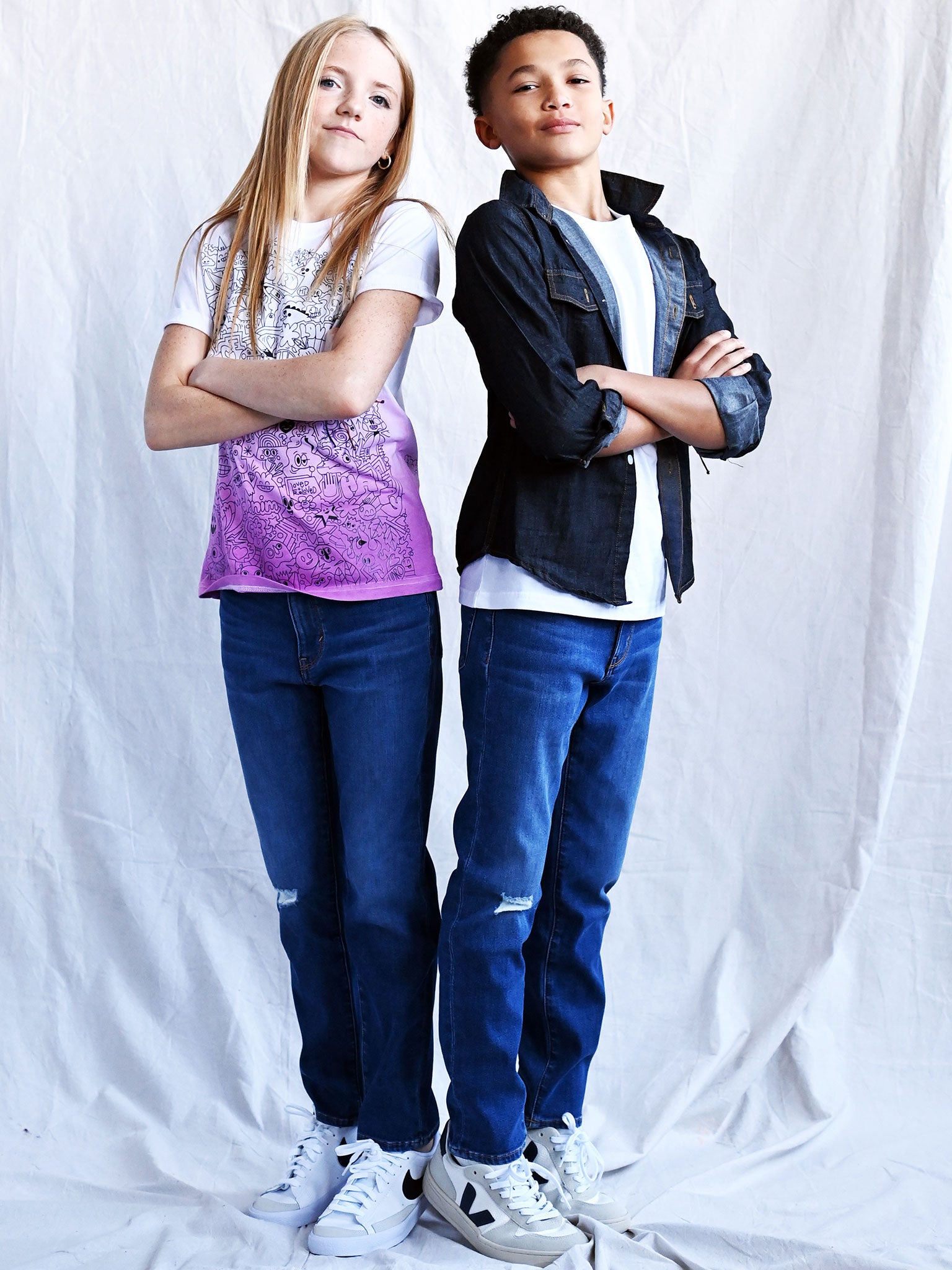 Kudro Kids denim jeans Destroy Skinny style girl and boy model photoshoot