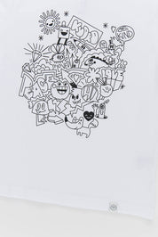 Black line art doodle illustration on a white background