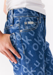 kudro  kids straight jean medium blue with brand print kudro